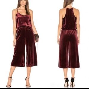 Burgundy Velvet Cropped Jumpsuit - size S